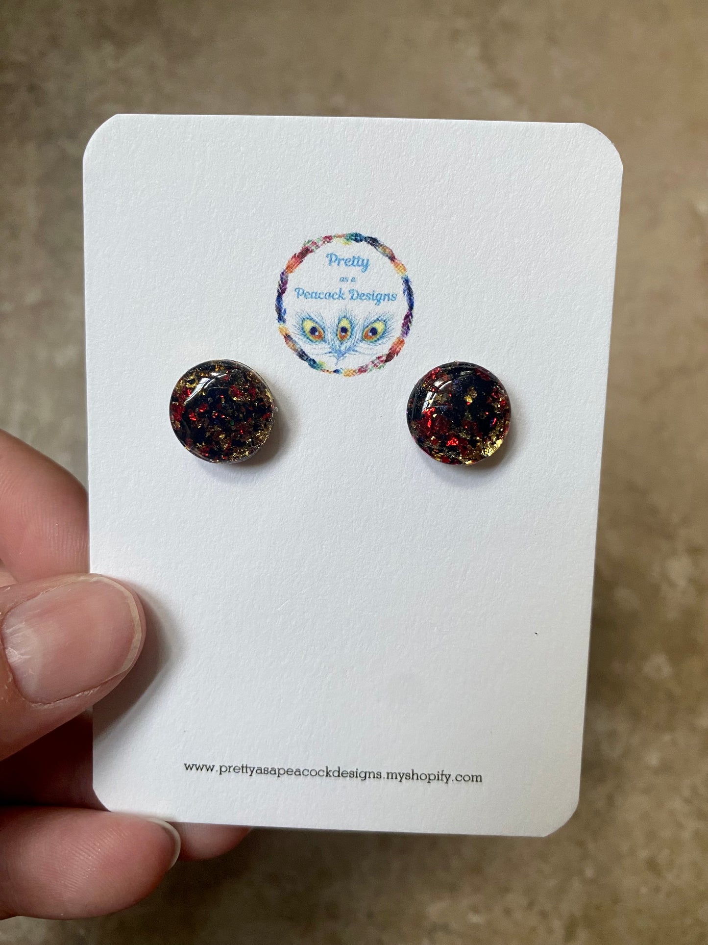 Gold, Black, & Red Circle Studs