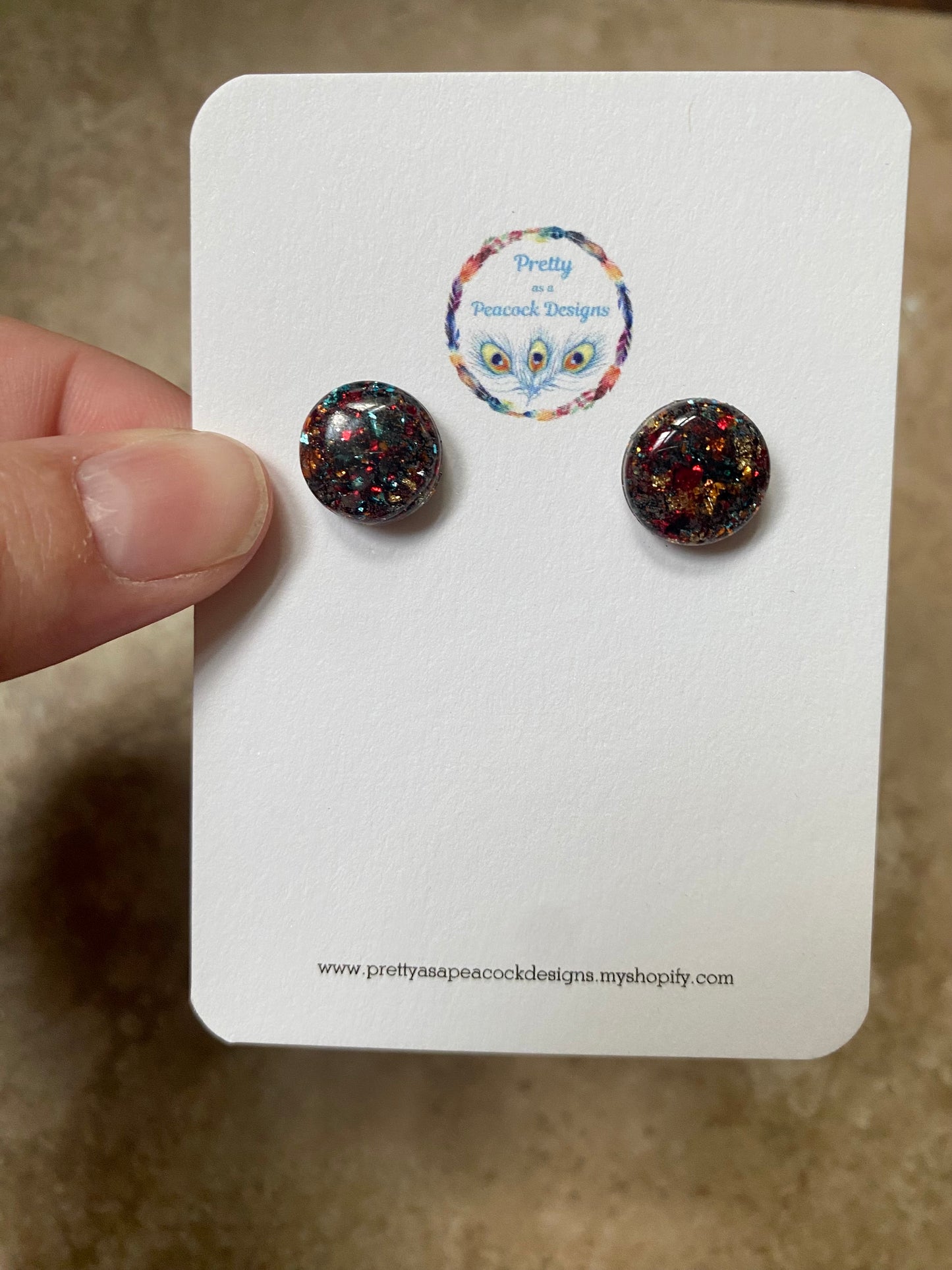 Gold, Black, Red, & Teal Circle Studs
