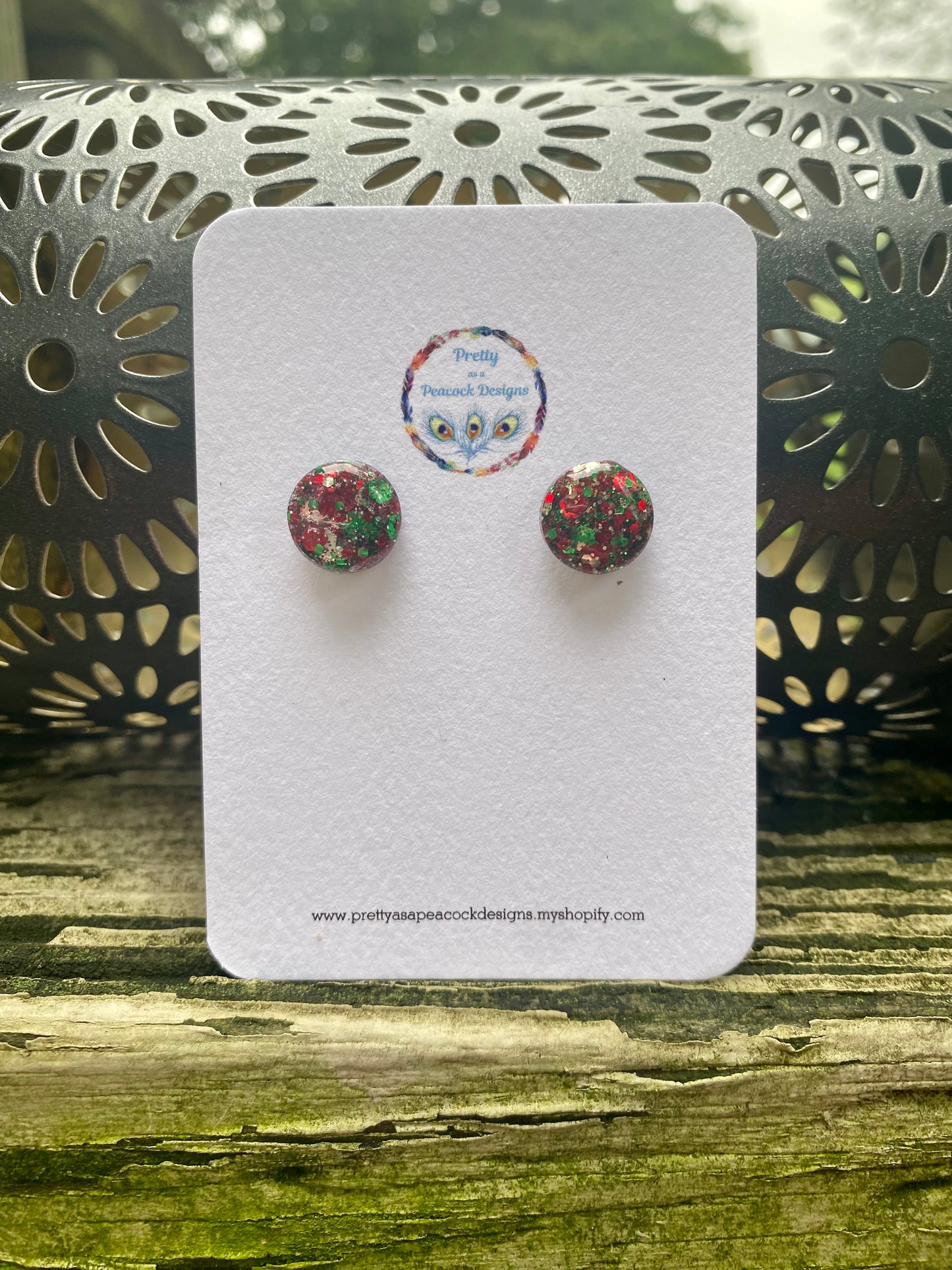Red, Green, & Silver Circle Studs