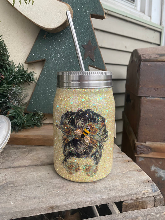 Mom Bun Mason Jar Tumbler