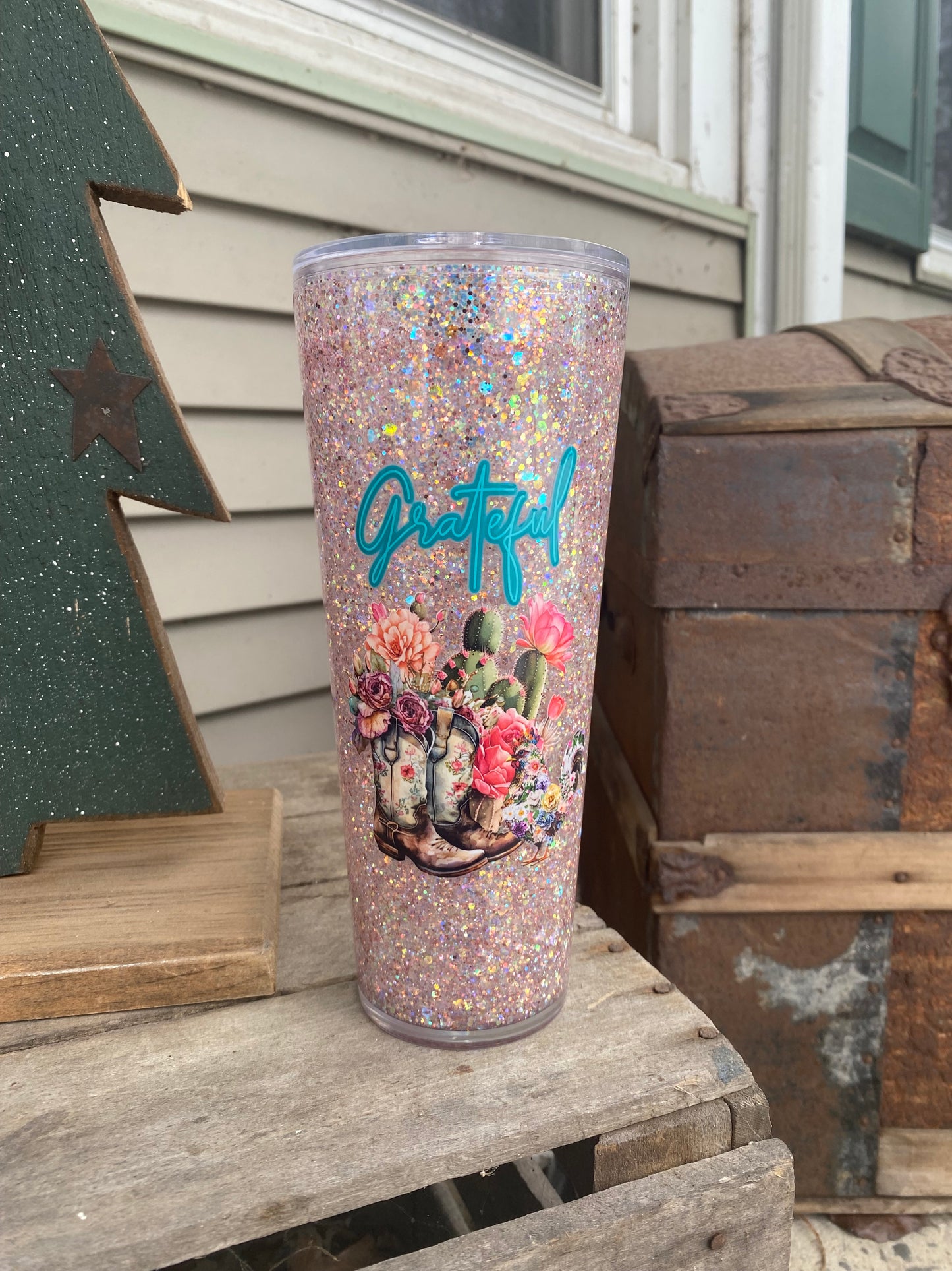 Grateful Glitter Globe Tumbler