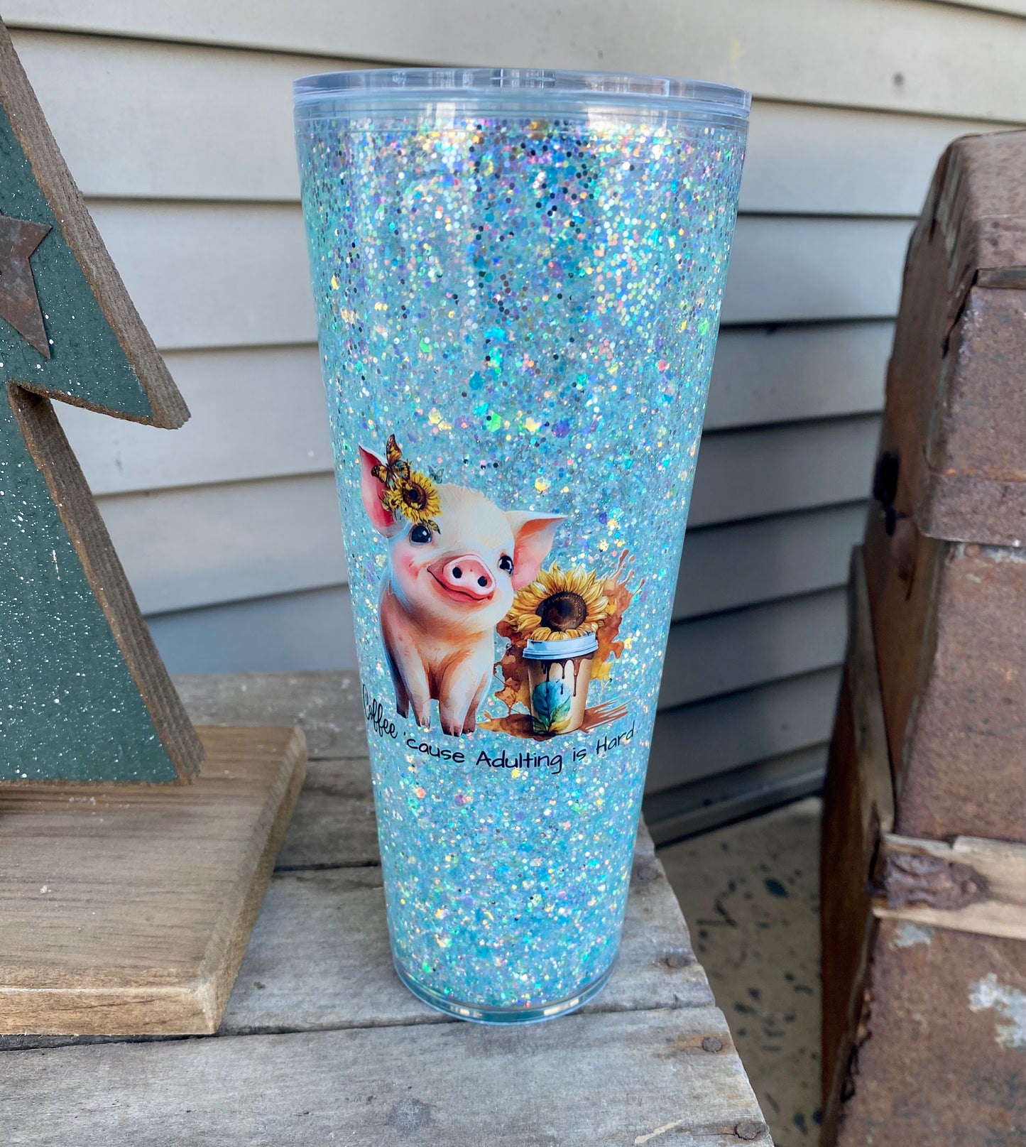 Pig Glitter Globe Tumbler