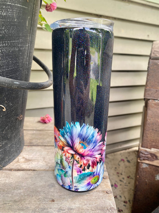 Rainbow Flower Black Tumbler