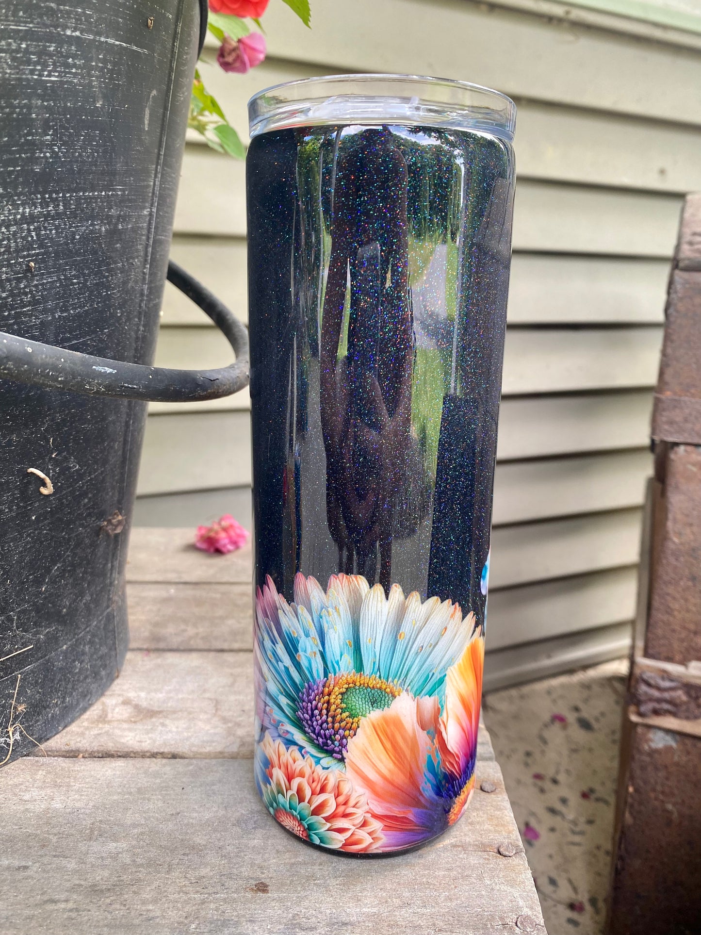 Rainbow Flower Black Tumbler