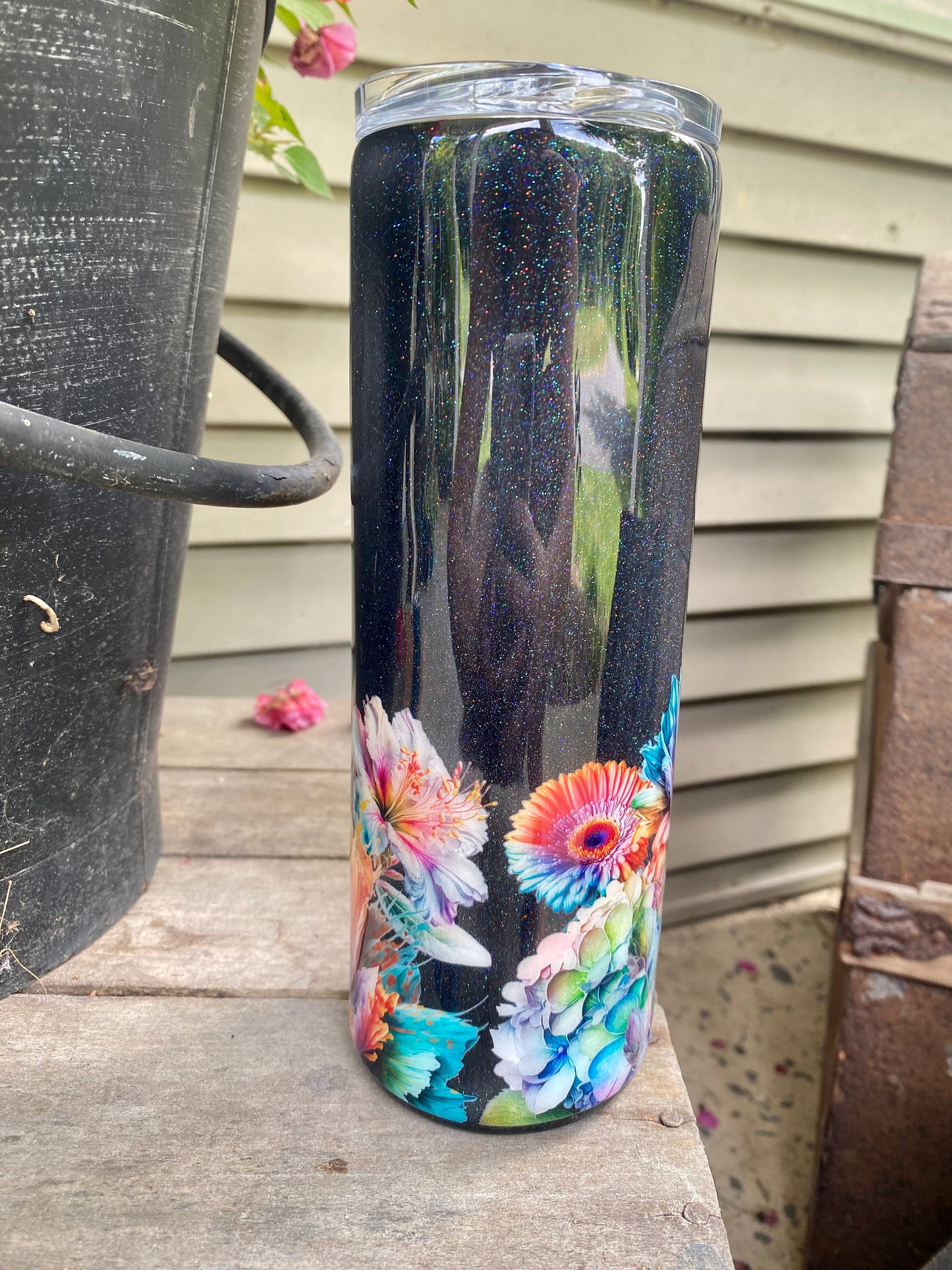 Rainbow Flower Black Tumbler