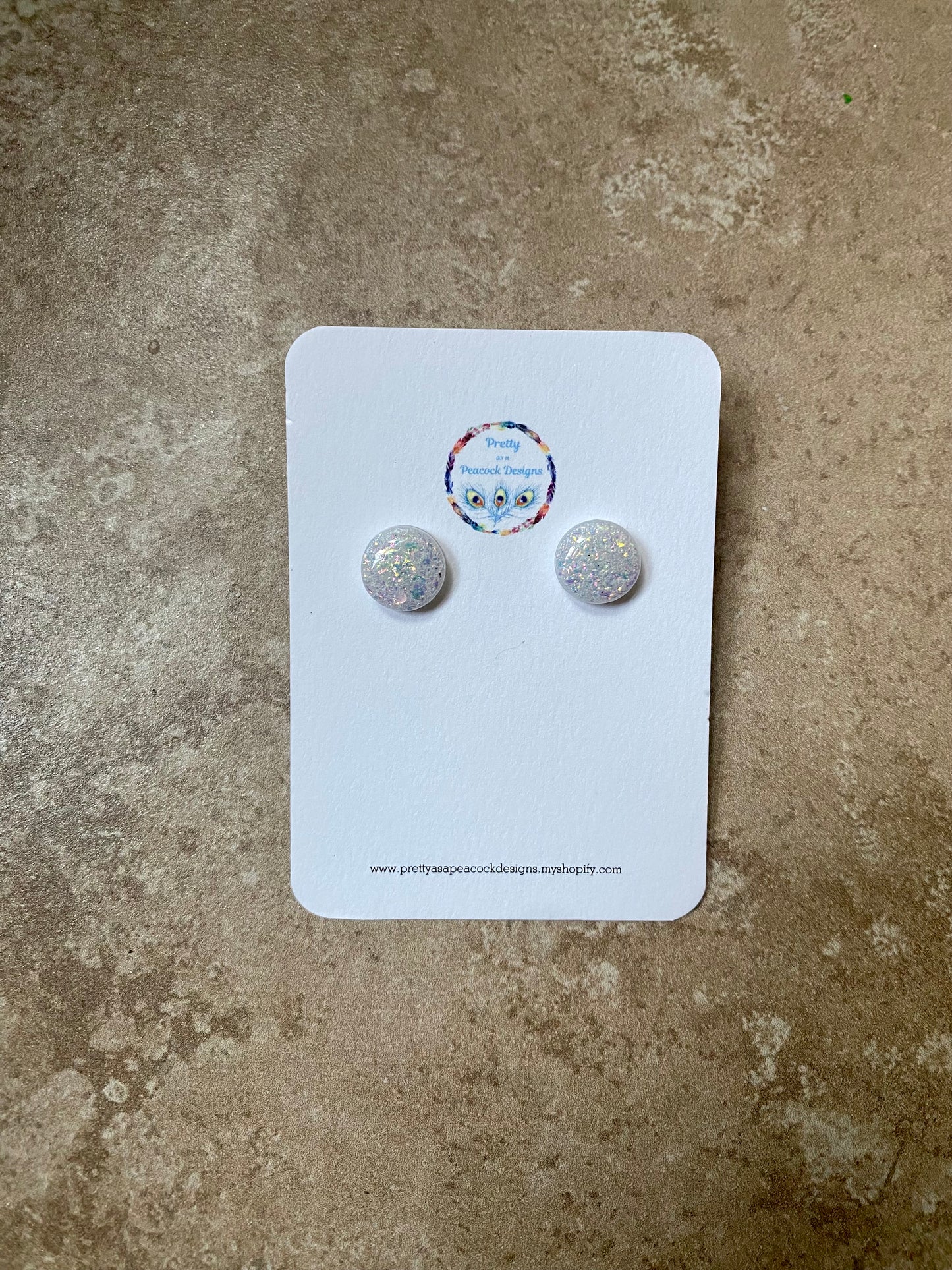 White Iridescent Circle Studs