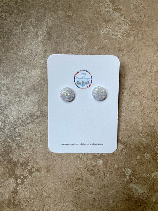 White Iridescent Circle Studs