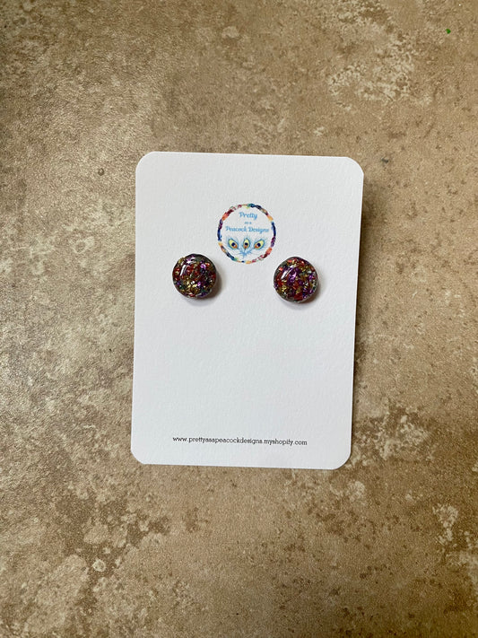 Gold, Purple, Green, & Red Circle Studs
