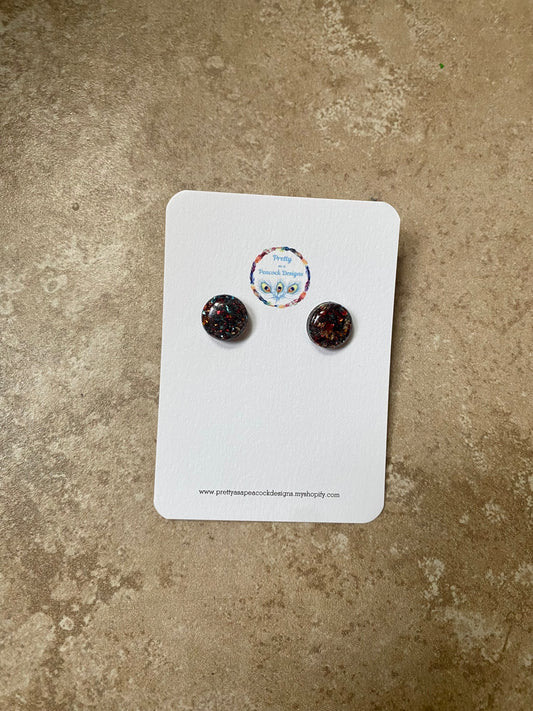 Gold, Black, Red, & Teal Circle Studs