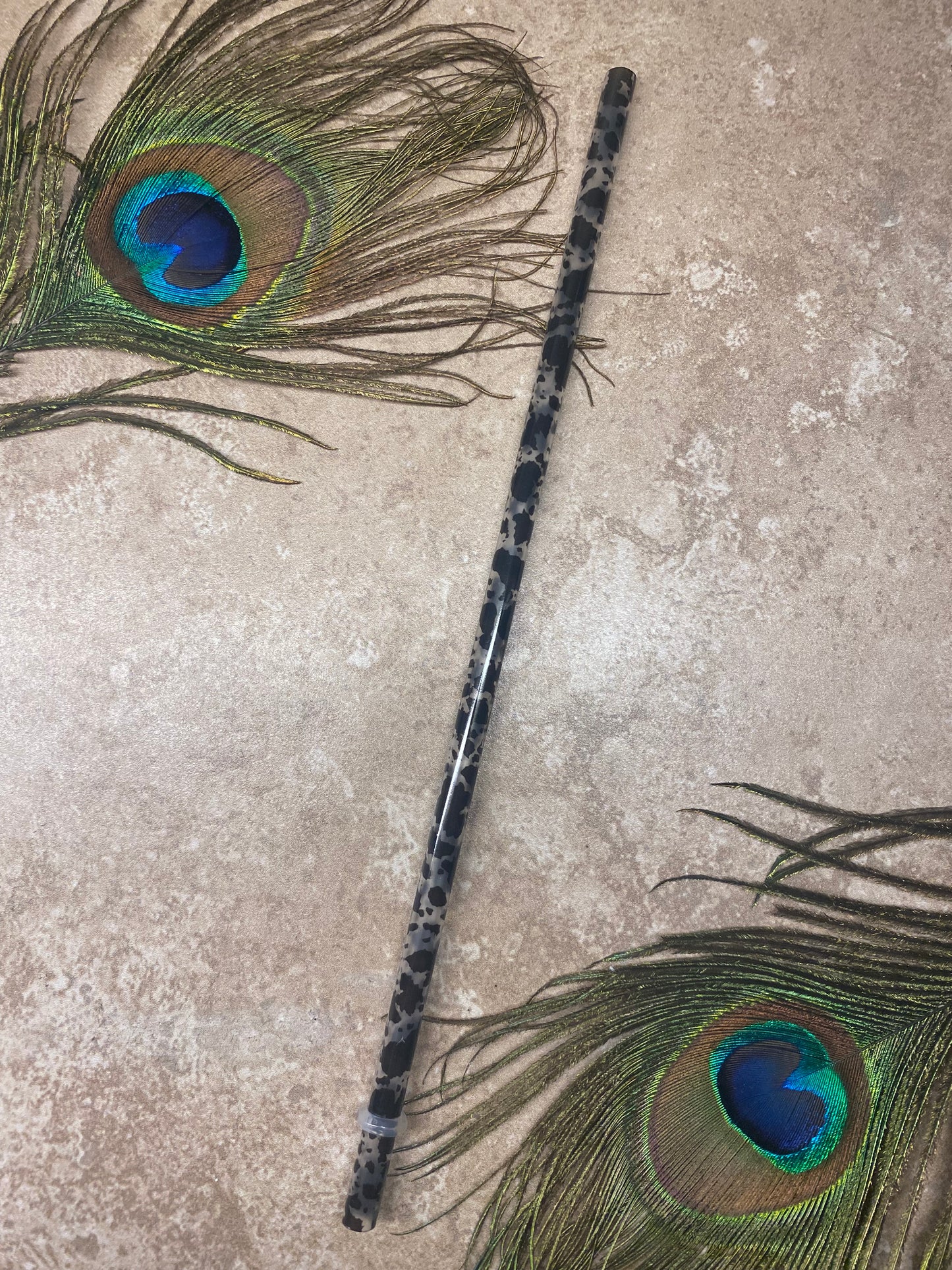 10" Clear Cow Print Straw