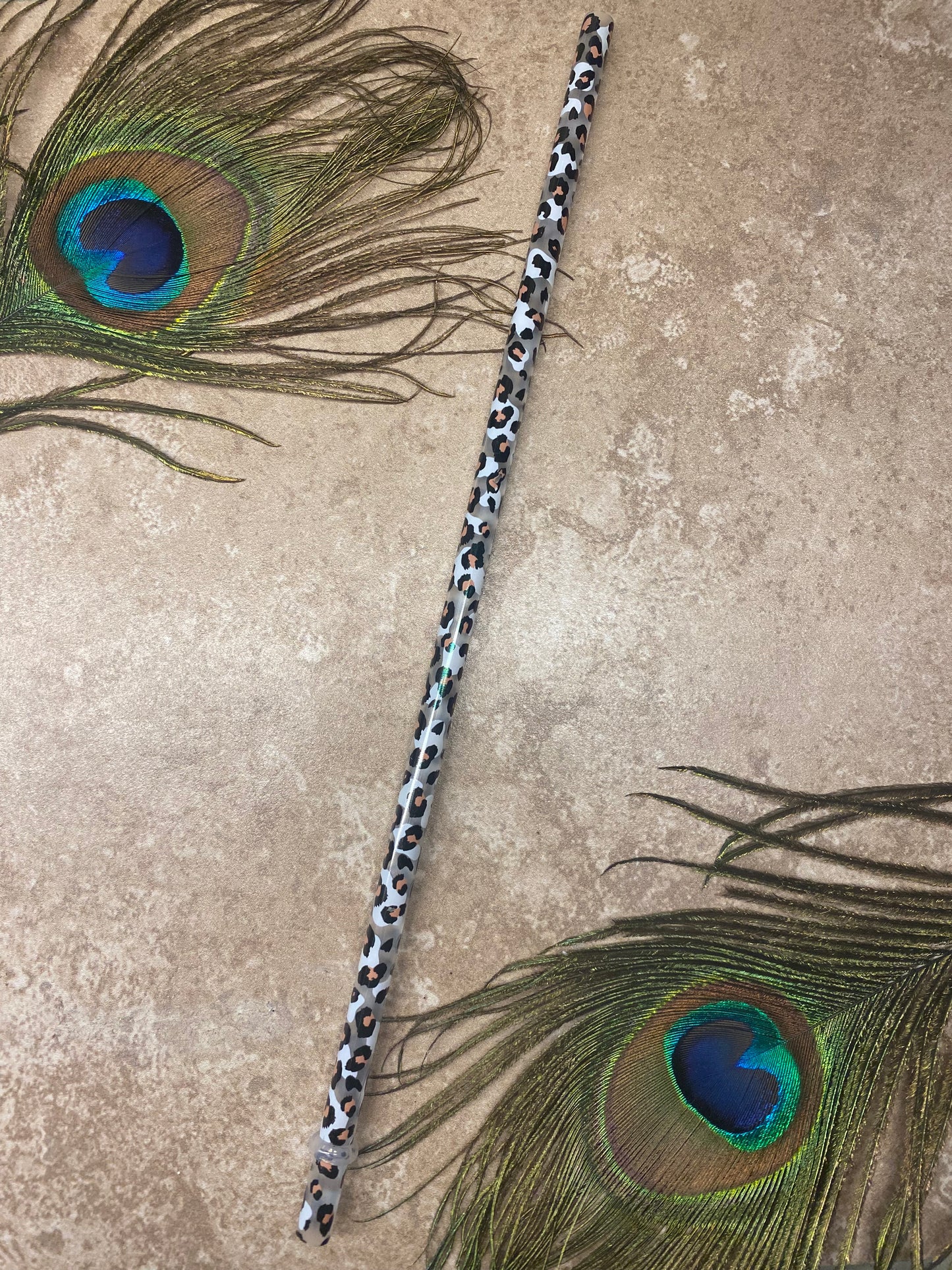 11" Brown and White Leopard Straw